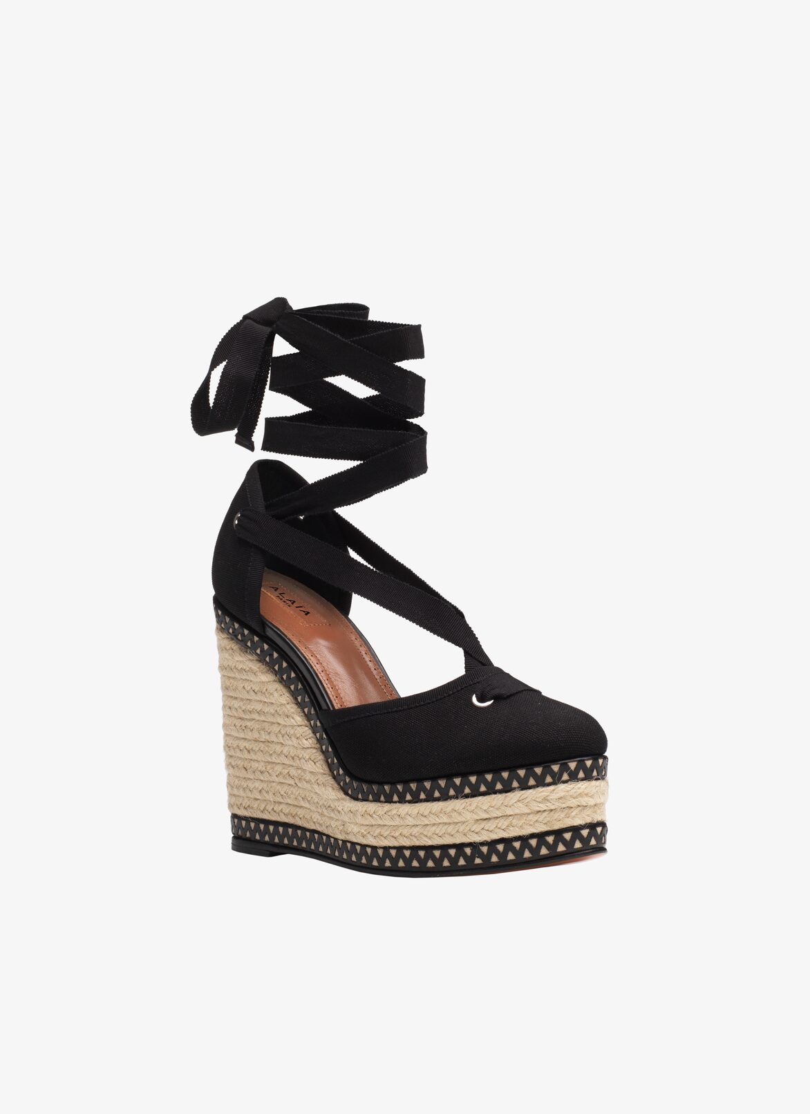 Strappy Espadrille Wedge Sandal ALAÏA BLACK STRAPPY ESPADRILLE WEDGE SANDAL
